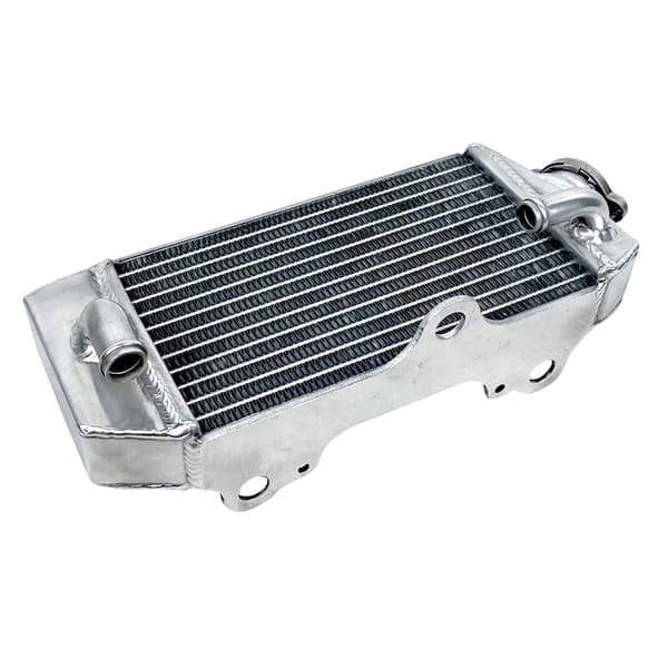 Aluminiumkøler til Yamaha YZ85, fuld aluminiumskonstruktion, vakuum-loddet kerne, TIG-svejste tanke.