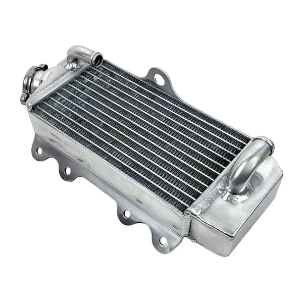 Aluminiumkøler til Yamaha YZ85, fuld aluminiumskonstruktion, vakuum-loddet kerne, TIG-svejste tanke.