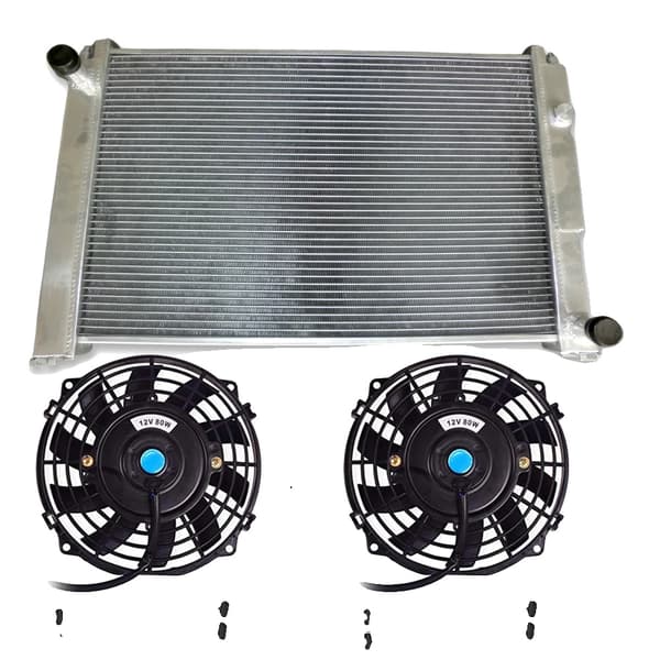 Aluminiumkylare med fläktar, kompatibel med Audi A4/A6/S4, designad för effektiv kylning, hållbar legeringskonstruktion.