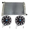 Miniatyrbild 1 av 4: Aluminiumkylare med fläktar, kompatibel med Audi A4/A6/S4, designad för effektiv kylning, hållbar legeringskonstruktion.