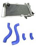 Miniatyrbild 1 av 2: Aluminiumkylare, 30% förbättrad kylning, direktpassande för Suzuki SV650,Radiator BLÅ Slang