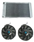 Pikkukuva 1 / 2: Alumiinijäähdytin MG MIDGET 1500:lle, ydinmitat 420 × 260 mm, kokonaismitat 550 × 285 mm,puhaltimilla varustettu jäähdytin