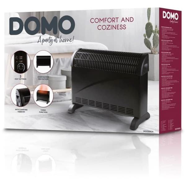 Turbolämmityskonvektori - 2000 W - DOMO - DO7350CH - 52,5 x 38,8 x 19,5 cm - Musta