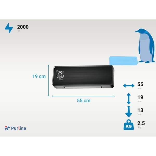 Väggmonterad splitvärmare 2000 W med WIFI och timer