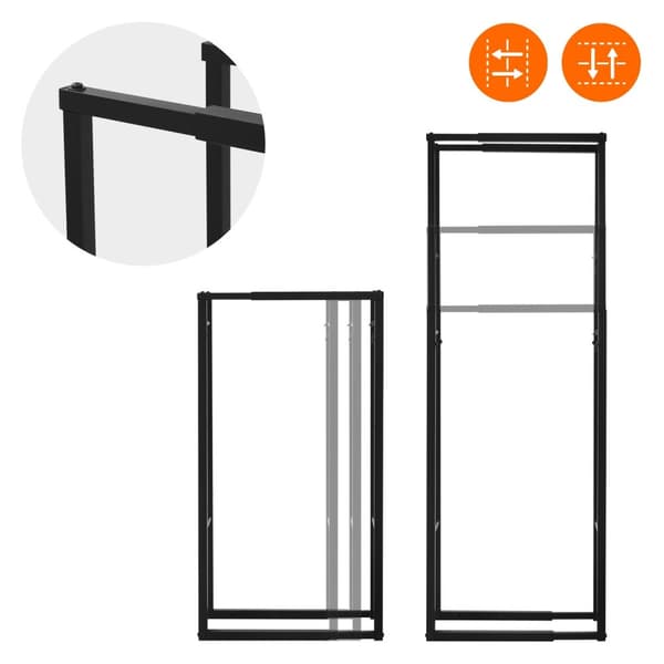 ML-Design Justerbart vedställ metall svart, 9 storlekar justerbara, vedförvaring med 4 krokar, vedställ stål, vedställ inomhus/utomhus vedhållare