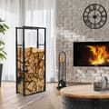 Miniatyrbild 9 av 9: ML-Design Justerbart vedställ metall svart, 9 storlekar justerbara, vedförvaring med 4 krokar, vedställ stål, vedställ inomhus/utomhus vedhållare