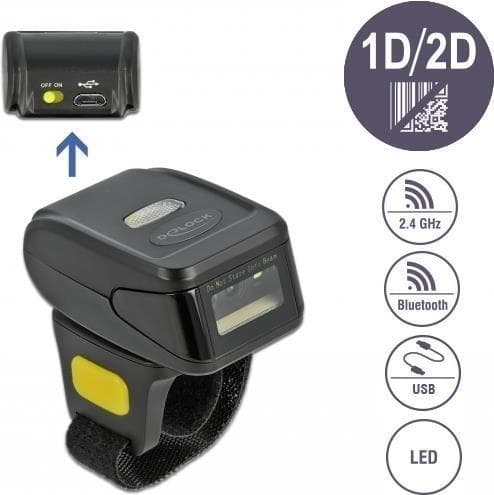 DeLOCK - streckkodsläsare - bärbar - 100 skanningar/sek. - avkodad - USB, RF(2,4GHz), Bluetooth 4.1 (90508)