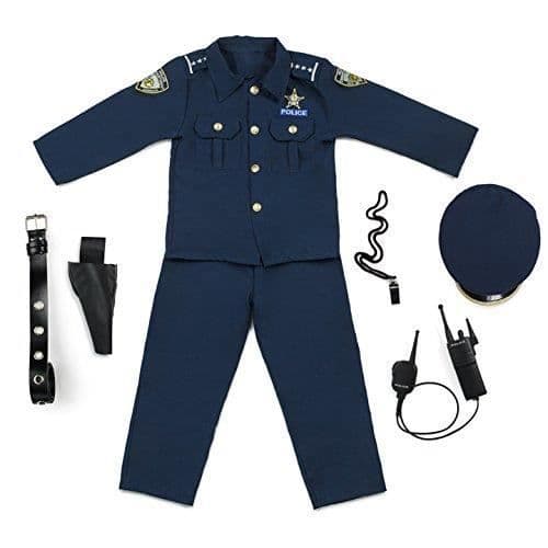 Dress up America Deluxe Police Fancy Dress Costume - Inkluderar skjorta, byxor, hatt, bälte, visselpipa och