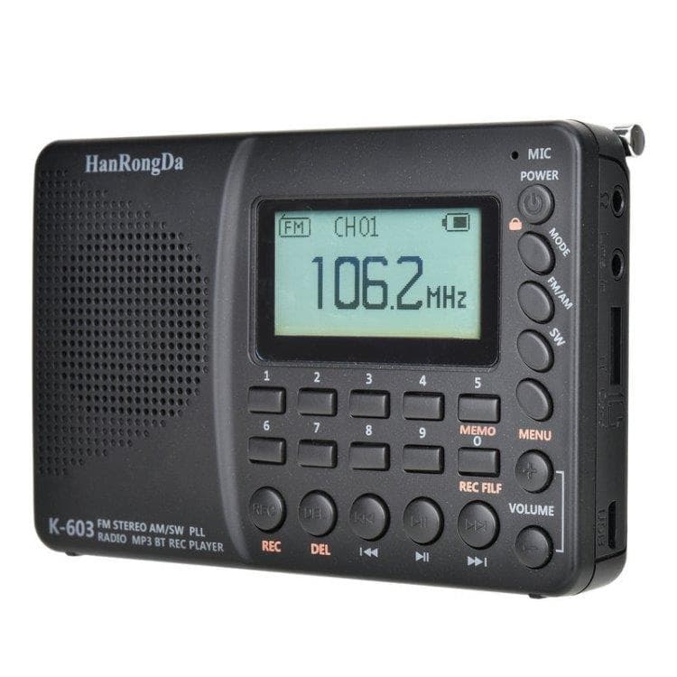 K-603 Transportabel FM / AM / SW Stereo Radio med Bluetooth og TF kort, sort
