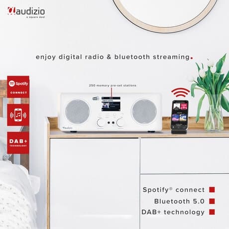 Audizio Bari WIFI Internet stereo radio med DAB+, vit