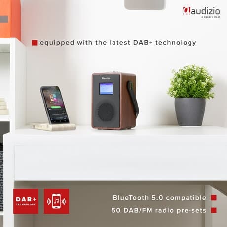 Modena dab+ radio med batteri mörk trä