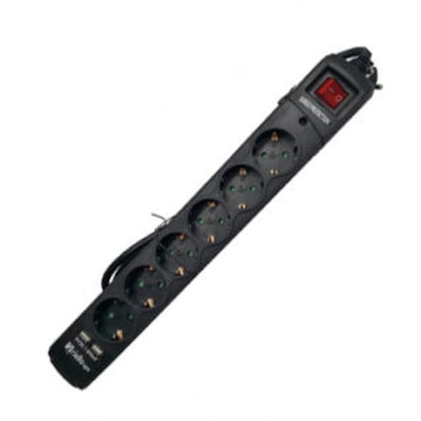 Forgrener - 6 Kontakter med Svitsj Riello THUNDER 6002 USB Svart