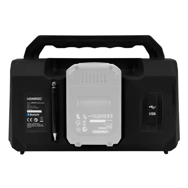 VONROC Arbejdsradio 20V - FM, bluetooth & USB | Solo |  Ekskl. akku og oplader
