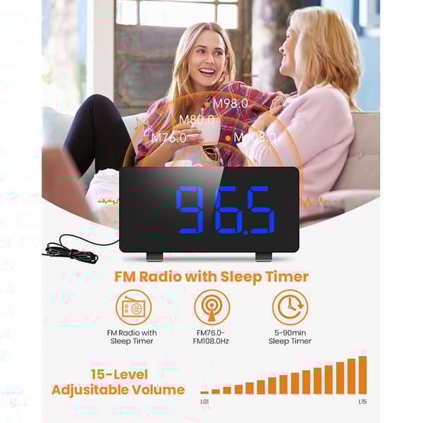 ELEGIANTdigitaltvækkeurmed8"stortLED-tidsdisplay,justerbaralarmlydstyrke,4niveauerslysstyrke,alarmindstillinger,USB-oplader,snooze,ure