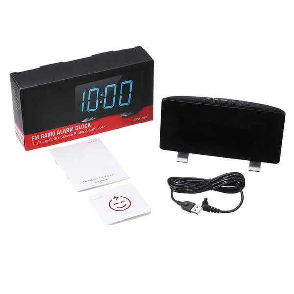 ELEGIANTdigitaltvækkeurmed8"stortLED-tidsdisplay,justerbaralarmlydstyrke,4niveauerslysstyrke,alarmindstillinger,USB-oplader,snooze,ure