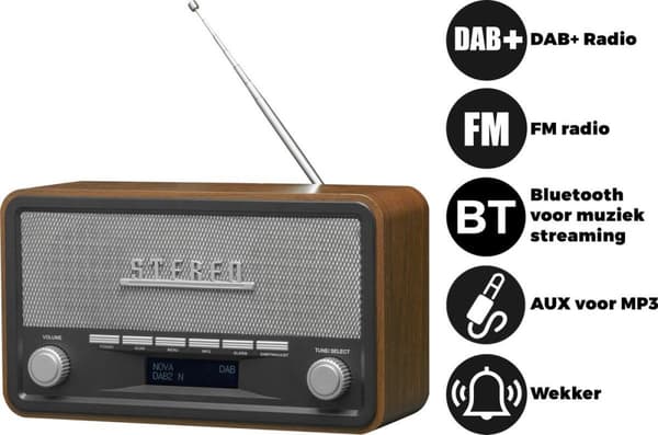 Denver DAB-18 - Retro DAB+ radio med Bluetooth - Træ