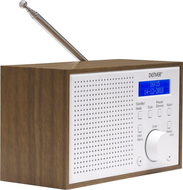 Denver DAB-46 / Retro FM-radio / DAB + / LCD-skärm / Larmfunktion / Vit