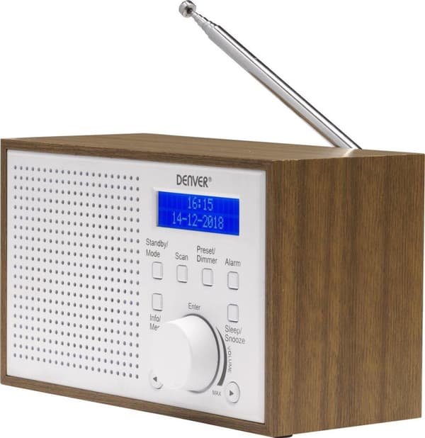 Denver DAB-46 / Retro FM-radio / DAB + / LCD-skärm / Larmfunktion / Vit