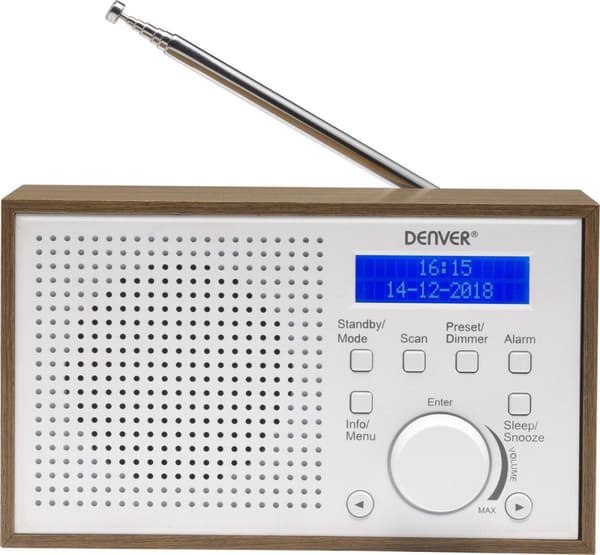 Denver DAB-46 / Retro FM-radio / DAB + / LCD-näyttö / hälytystoiminto / valkoinen