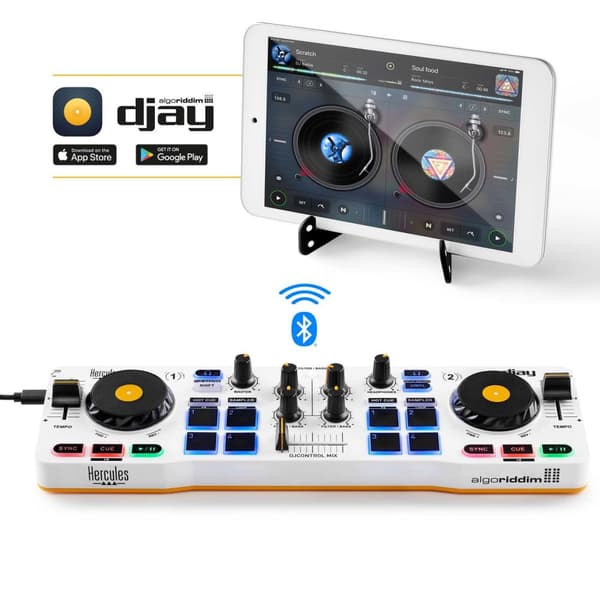 Hercules DJControl Mix – langaton Bluetooth DJ-ohjain älypuhelimille (iOS ja Android) – djay-App – 2 dekkiä