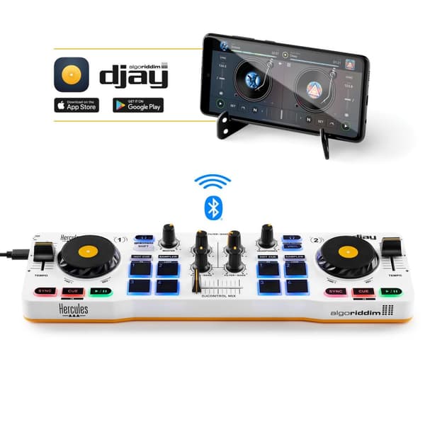 Hercules DJControl Mix – langaton Bluetooth DJ-ohjain älypuhelimille (iOS ja Android) – djay-App – 2 dekkiä