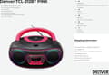Miniatyrbillede 2 af 10: Denver TCL-212BT / Bærbar Boombox / FM-radio / CD-afspiller / AUX-forbindelse / Pink