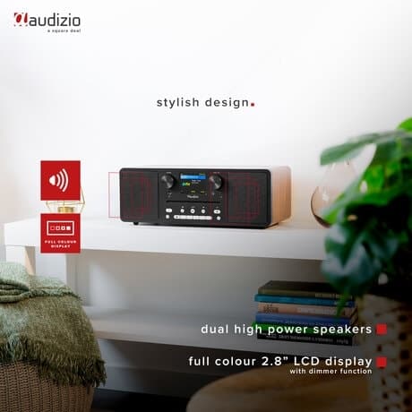 Audizio Neapel stereo DAB-radio med CD-spelare, Bluetooth, FM och internetradio - 60W - Vit