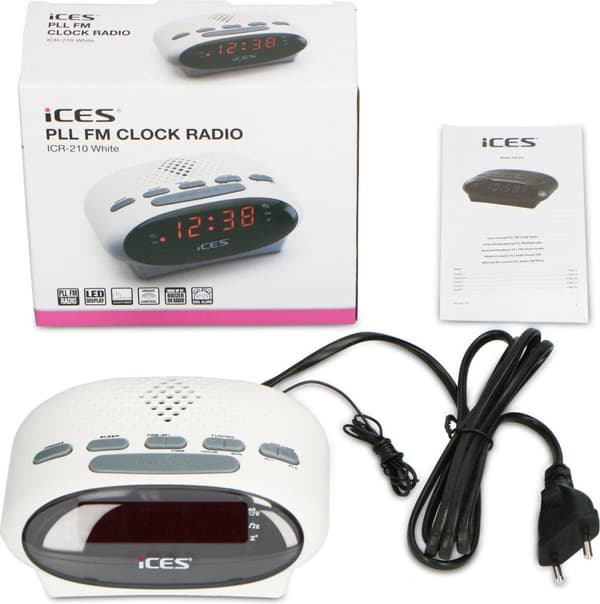 Ices ICR-210 White - Klockradio - Radio - Sleeptimer - FM-tuner