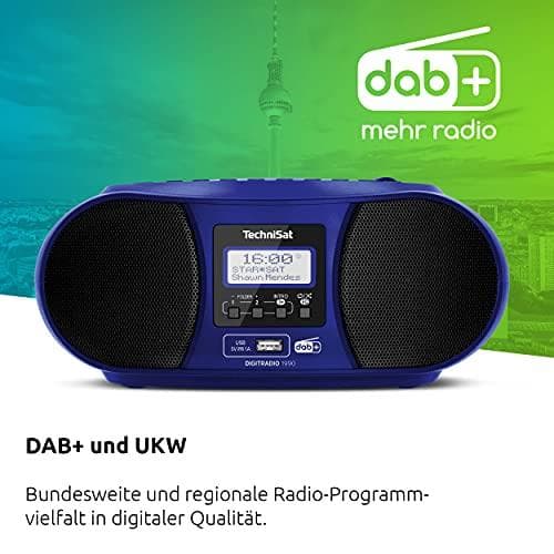 TechniSat DIGITRADIO 1990 - stereo boombox med DAB+/FM radio og CD-afspiller (Bluetooth audio streaming, hovedtelefonstik, USB, AUX in, opladningsfunk