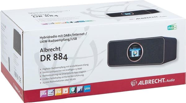 Albrecht DR 884 hybridiradio Internet/DAB+/FM Stereo värinäytöllä ja kaukosäätimellä