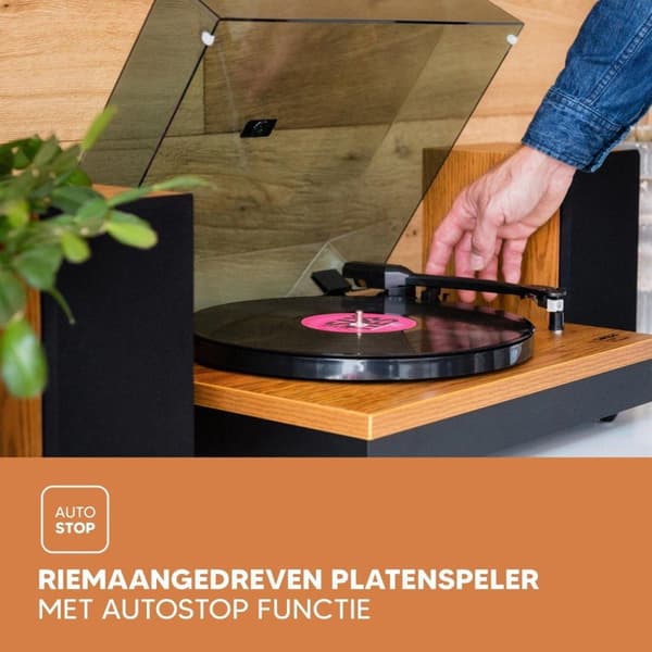Lenco LS-300WD - Pladeafspiller med to højtalere og Bluetooth - Træ