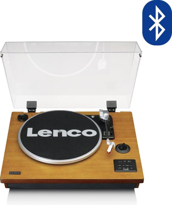 Lenco LS-55WA - Pladeafspiller med Bluetooth, USB, MP3 - indbyggede højtalere - Træ