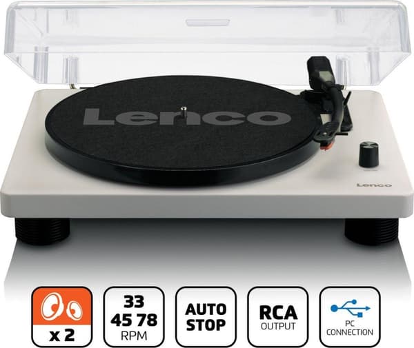 Lenco LS-50GY - Pladespiller med indbyggede højttalere, USB-kodning og en ekstra nål - Grå