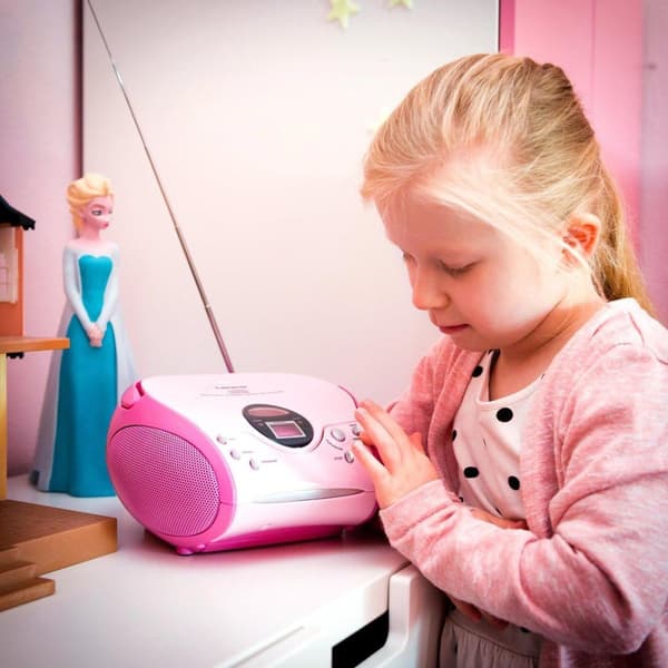 Lenco SCD-24 - Bærbar radio CD-afspiller med AUX udgang - Pink