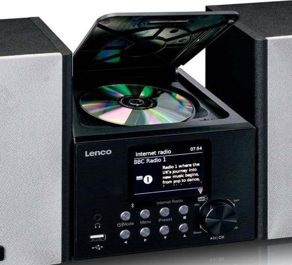 Lenco MC-250 - stereosetti CD-soittimella, Internet, DAB, Bluetooth - Musta