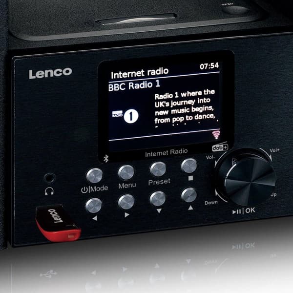 Lenco MC-250 - stereosetti CD-soittimella, Internet, DAB, Bluetooth - Musta