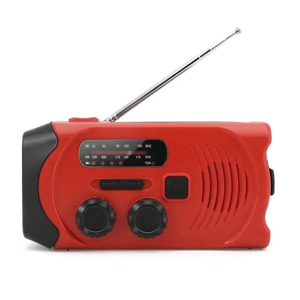 SiGN Vevradio med Solceller, Ficklampa och 2000mAh Powerbank - Röd
