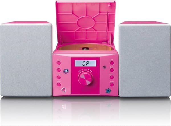 Lenco MC-013 - Stereosæt med CD-afspiller, AUX og klistermærkesæt - Pink