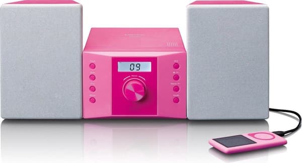 Lenco MC-013 - Stereosæt med CD-afspiller, AUX og klistermærkesæt - Pink