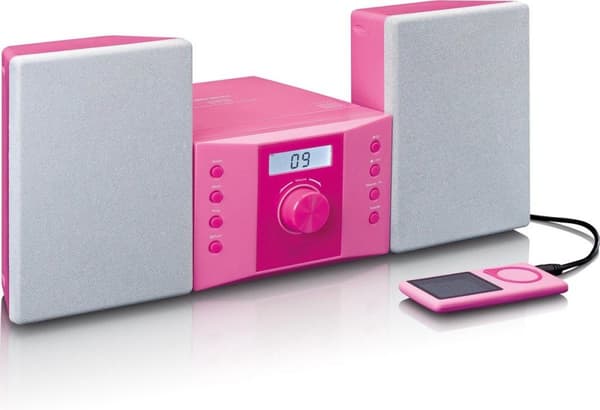Lenco MC-013 - Stereosæt med CD-afspiller, AUX og klistermærkesæt - Pink