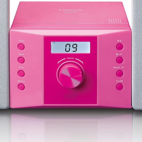 Lenco MC-013 - Stereosæt med CD-afspiller, AUX og klistermærkesæt - Pink