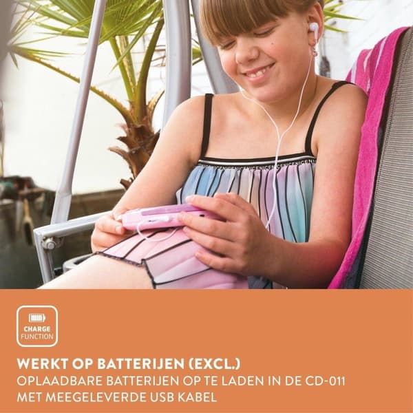 Lenco CD-011PK - Discman korkealaatuisilla korvatulpilla - Vaaleanpunainen