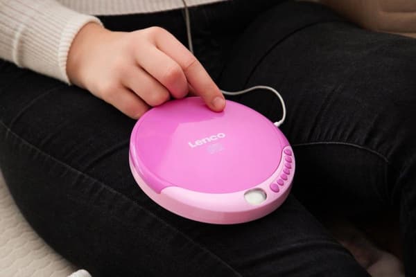 Lenco CD-011PK - Discman korkealaatuisilla korvatulpilla - Vaaleanpunainen