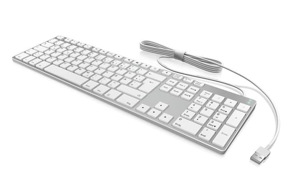 Keysonic 60395 Aluminium Trådlöst Bluetooth-tangentbord för Mac, Windows, Android, Tablet och PC, Uppladdningsbart batteri, Flerkanaligt, Silver/Vit