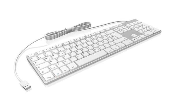 Keysonic 60395 Aluminium Trådlöst Bluetooth-tangentbord för Mac, Windows, Android, Tablet och PC, Uppladdningsbart batteri, Flerkanaligt, Silver/Vit