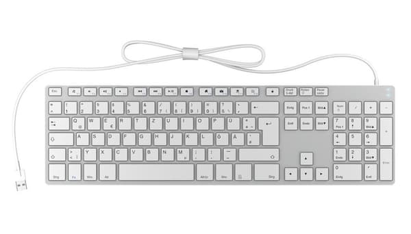 Keysonic 60395 Aluminium Trådløst Bluetooth-tastatur til Mac, Windows, Android, Tablet og PC, Genopladeligt batteri, Multi-Channel, Sølv/Hvid Sølv