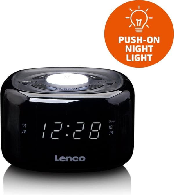 Lenco CR-12BK - Klockradio med dimmerfunktion och nattljus - Svart