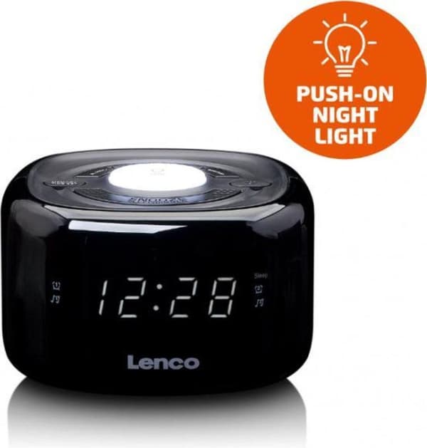 Lenco CR-12BK - Klockradio med dimmerfunktion och nattljus - Svart