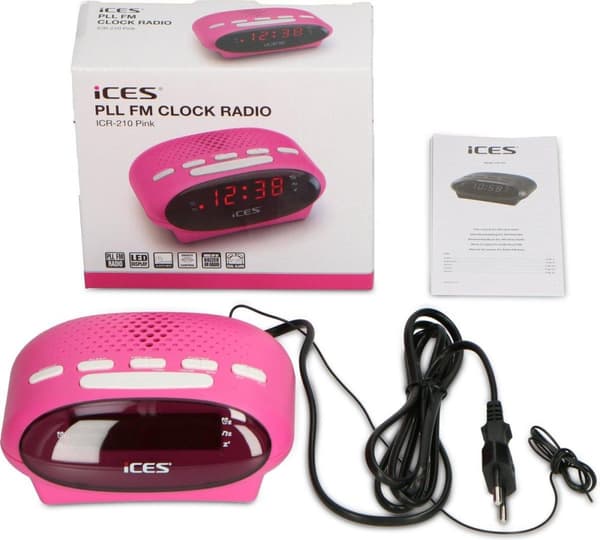Ices ICR-210 Pink - Clock Radio - Radio - Sleeptimer - FM Tuner