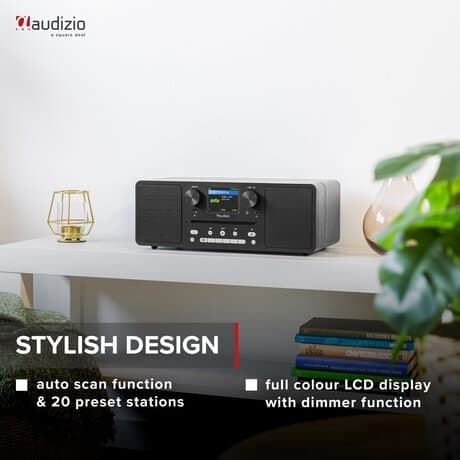 Audizio Neapel stereo DAB-radio med CD-spelare, Bluetooth, FM och internetradio - 60W - Svart